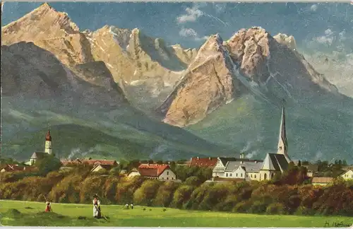 Garmisch-Garmisch-Partenkirchen Künstlerkarte Kunstwerk Hoffmann  Bergen 1910