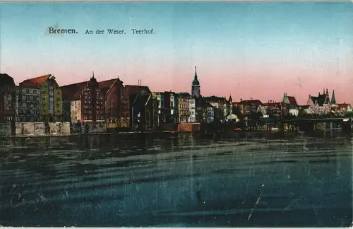 Bremen Panorama-Ansicht Partie am Teerhof, Weser 1916 Silber-Effekt