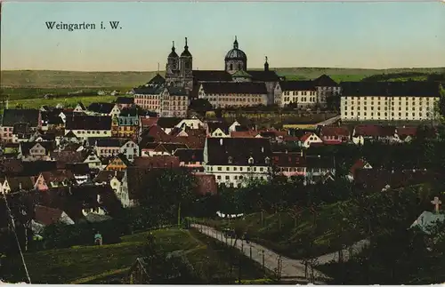 Weingarten (Württemberg) Panorama-Ansicht Blick auf das Zentrum 1918 Goldrand