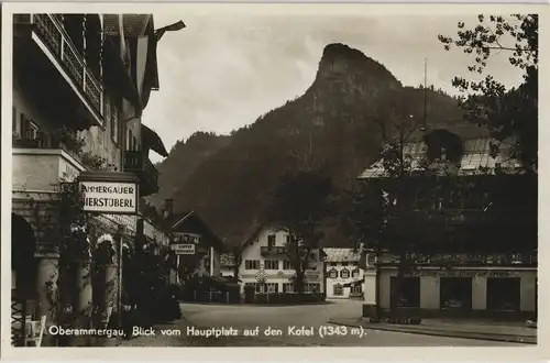 Ansichtskarte Oberammergau Dorfplatz Hauptplatz Partie am Bierstüberl 1930