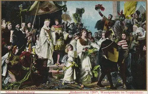 Bad Godesberg-Bonn Burg Drachenfels Hochzeitszug Wandgemälde 1905 Goldrand