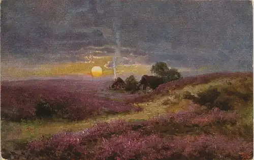 Künstlerkarte Gemälde "Heidelandschaft" Stimmungsbild Natur 1910