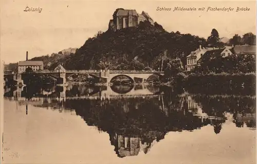 Ansichtskarte Leisnig Schloss Mildenstein, Brücke Fabrik 1913