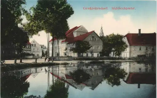 Ansichtskarte Großröhrsdorf Mühlenteichpartie - Straße 1913