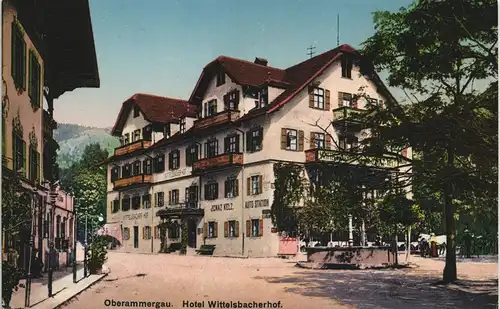 Ansichtskarte Oberammergau Hotel Wittelsbacherhof Strassen Ansicht color 1910