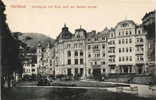 Ansichtskarte Karlsbad Schildplatz Cafe Helenenhof 1913