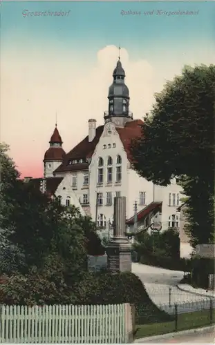 Ansichtskarte Großröhrsdorf Rathaus und Kriegerdenkmal 1913