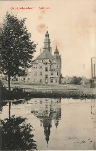 Ansichtskarte Großröhrsdorf Teich, Rathaus - Fabrik 1913