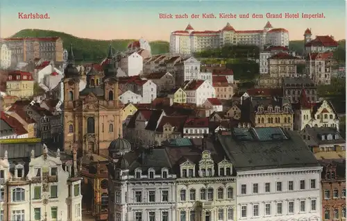 Karlsbad Karlovy Vary Blick nach der kat. Kirche Grand Hotel Imperial 1913