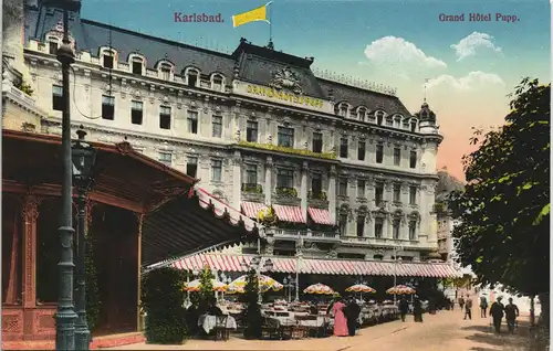 Postcard Karlsbad Karlovy Vary Straßenpartie am Grand Hotel Pupp 1913