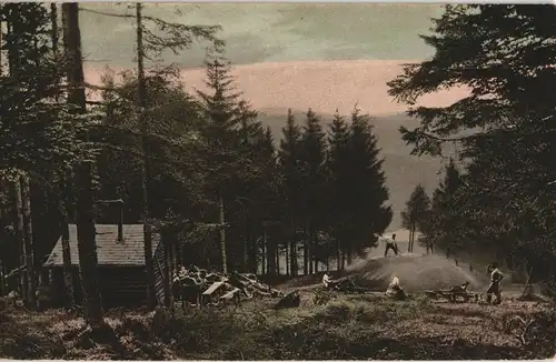 Ansichtskarte .Baden-Württemberg Kohlenmeiler auf dem hohen Schwarzwald 1920