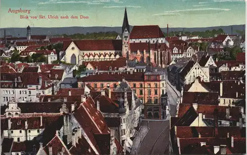 Ansichtskarte Augsburg Blick von Skt. Ulrich nach dem Dom 1917
