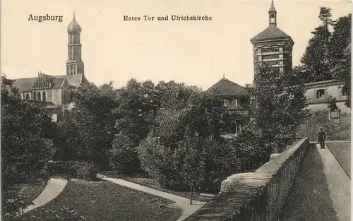 Ansichtskarte Augsburg Stadtteilansicht Rotes Tor und Ulrichskirche 1910