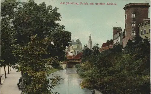 Ansichtskarte Augsburg Partie am unteren Graben color Stadtteilansicht 1910