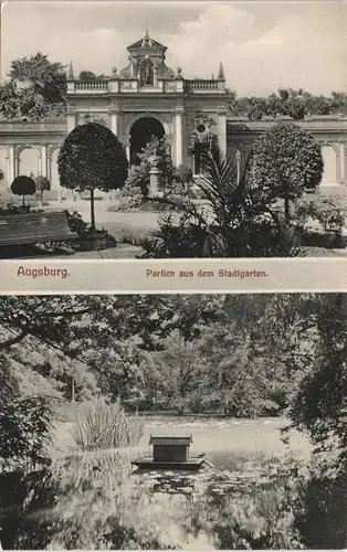 Ansichtskarte Augsburg Stadtpark Partien aus dem Stadtgarten 2-Bild-AK 1910