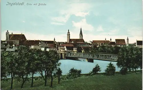 Ansichtskarte Ingolstadt Panorama-Ansicht Totalansicht mit Brücke 1910