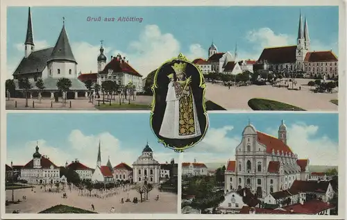 Ansichtskarte Altötting 4 Bild Maria, Plätze, Kirchen 1917