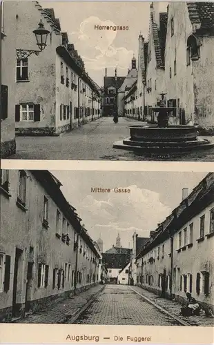 Ansichtskarte Augsburg 2 Bild Fuggerei Herrengasse, Mittlere Gasse 1913