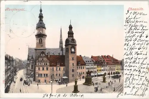 Ansichtskarte Chemnitz Hauptmarkt - Straßenblick 1901