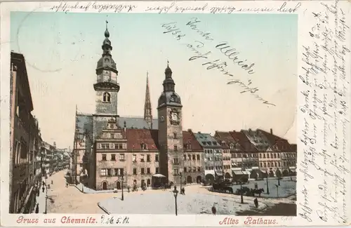 Ansichtskarte Chemnitz Rathaus - Straße 1901