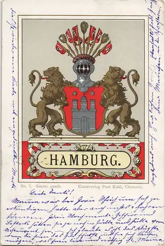 Ansichtskarte Hamburg Heraldik AK - Wappen Stadt Hamburg 1901 Goldrand