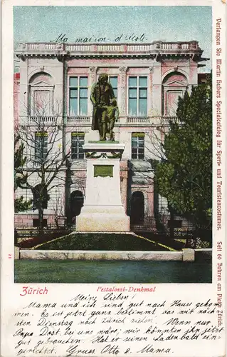 Ansichtskarte Zürich Pestalozzi Denkmal 1905