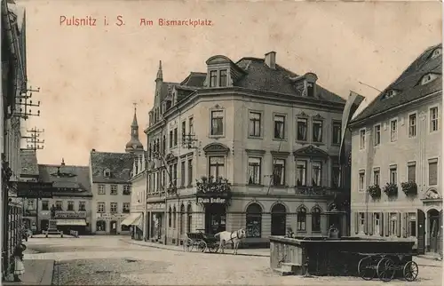 Ansichtskarte Pulsnitz Połčnica Bismarckplatz 1913