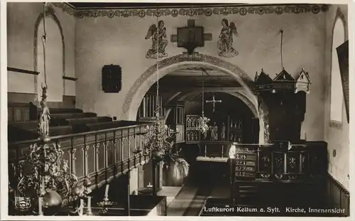 Ansichtskarte Gemeinde Sylt Kirche, Innenansicht (Church Inside View) 1930