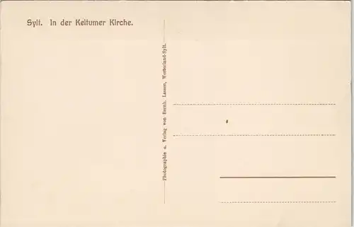 Keitum (Sylt) Kejtum / Kairem Innenansicht Keitumer Kirche (Church) 1910