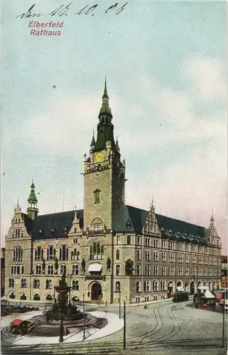 Ansichtskarte Elberfeld-Wuppertal Elberfelder Rathaus Tram Denkmal 1910
