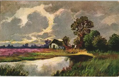 .Niedersachsen Lüneburger Heide Künstlerkarte Hof, Stimmungsbild Landschaft 1910