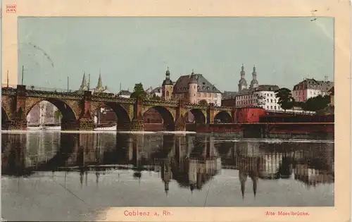 Koblenz Stadtteilansichten Moselbrücke Mosel Brücke color Ansicht 1910