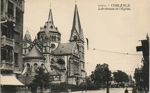 Koblenz Löhrstrasse und Kirche (französische Karte Coblence) 1910