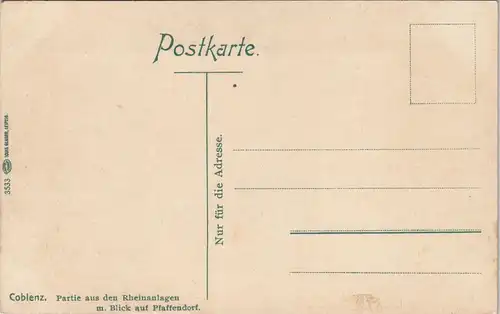 Pfaffendorf-Koblenz Partie Rheinanlagen m. Blick auf Pfaffendorf 1910