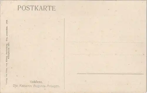 Ansichtskarte Koblenz Straßen Partie an den Kaiserin Augusta-Anlagen 1909