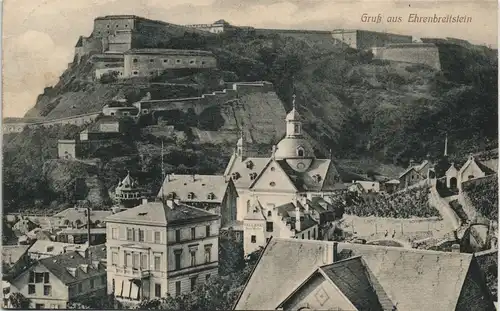 Ehrenbreitstein-Koblenz Stadtteilansicht Panorama-Ansicht mit Burg (Castle) 1909