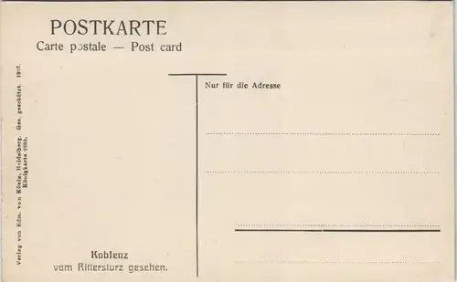 Ansichtskarte Koblenz Panorama-Ansicht gesehen vom Rittersturz 1910/1907