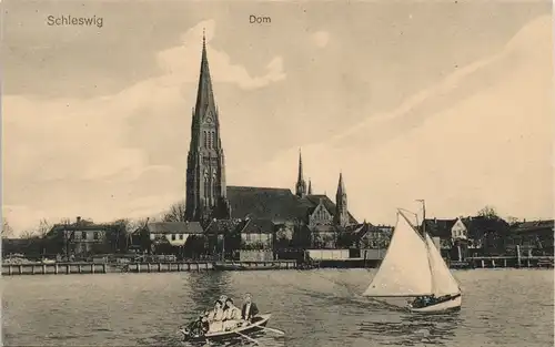 Ansichtskarte Schleswig (Sleswig/Slesvig) Totale, Dom - Boote 1911