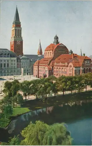 Ansichtskarte Kiel Straßen Partie Theater Stadttheater color Ansicht 1914