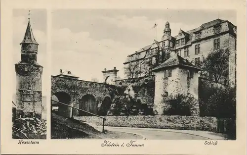 Ansichtskarte Idstein Hexenturm Schloss (Castle) 2-Bild-Postkarte 1910