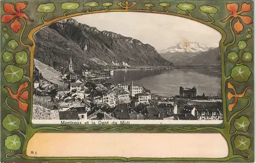 Ansichtskarte Montreux (Muchtern) Stadt - Jugenstil - Künstlerrahmen 1904