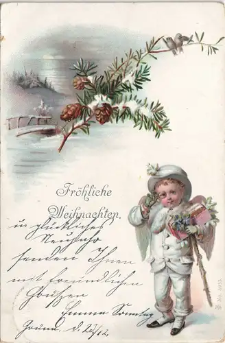 Ansichtskarte  JUnge im Weißen Anzug - Tannenzweige 1901