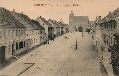 Ansichtskarte Dommitzsch Torgauer Straße, Kirche 1912