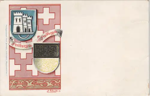 Freiburg im Üechtland Fribourg Wappen - Heraldik Karte - Künstlerkarte 1909