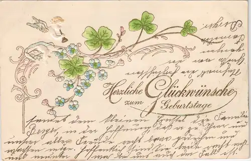 Ansichtskarte  Geburtstag Motiv: Engel Jugendstil Ornament 1901 Prägekarte