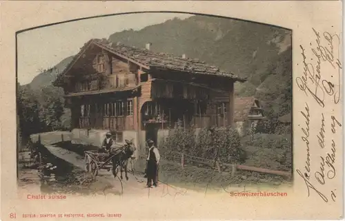 Ansichtskarte .Schweiz Chalet Suisse Schweizerhäuschen Fuhrwerk 1900