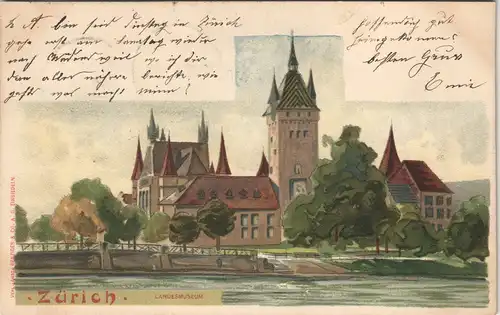 Ansichtskarte Zürich Landesmuseum - Künstlerkarte 1898