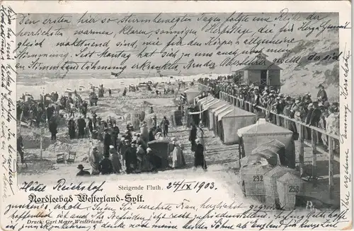Westerland-Gemeinde Sylt Zelte Strand belebt, steigende Flut 1903