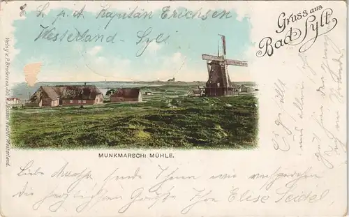 Ansichtskarte Gemeinde Sylt Munkmarsch Windmühle 1901