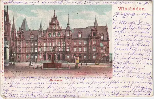 Ansichtskarte Wiesbaden Rathaus, Litfasssäule 1902